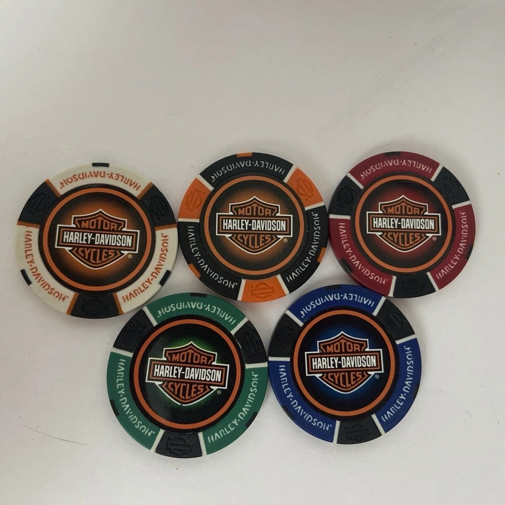 Harley‎ Davidson Poker Chips 56 Pieces 5 Different Colors Used